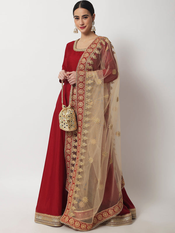 anokherang Combos Bridal Maroon Beauty Silk Floorlength with Embroidered Dupatta