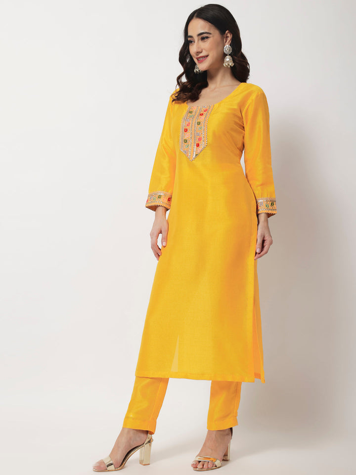 anokherang Combos Bridal Queen Mustard Silk Kurti with Straight Pants