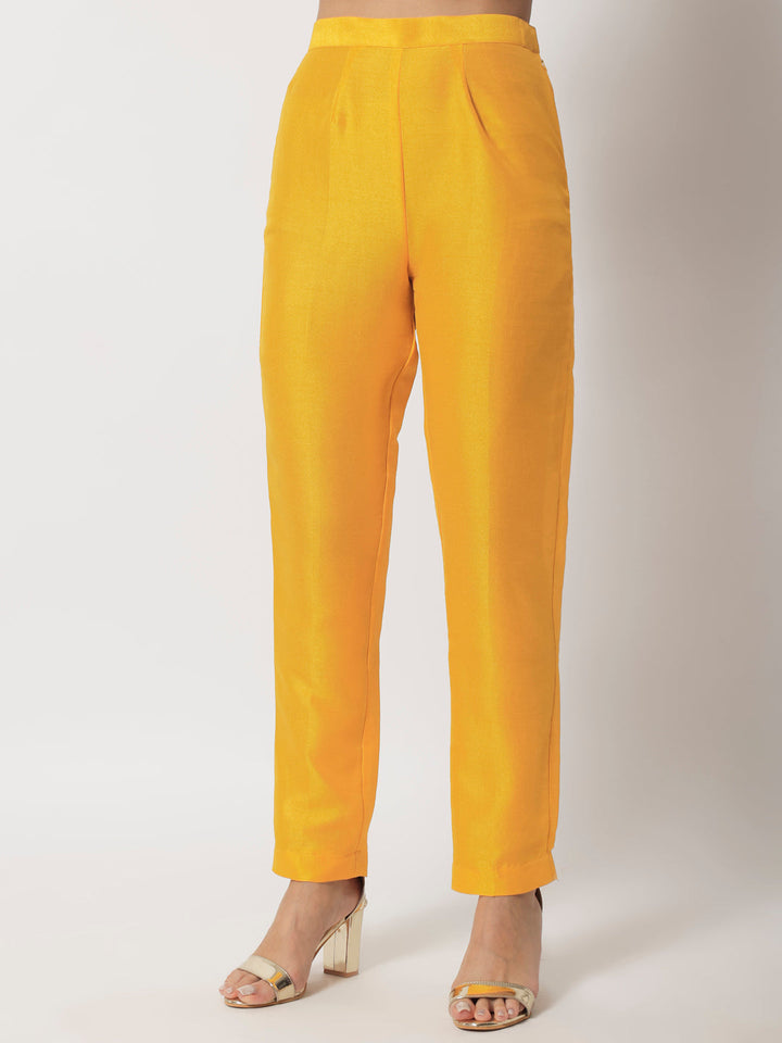 anokherang Combos Bridal Queen Mustard Silk Kurti with Straight Pants