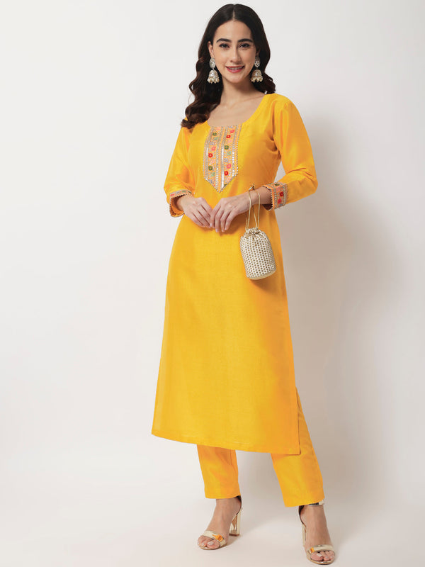 anokherang Combos Bridal Queen Mustard Silk Kurti with Straight Pants