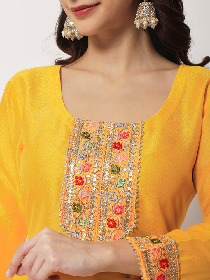 anokherang Combos Bridal Queen Mustard Silk Kurti with Straight Pants
