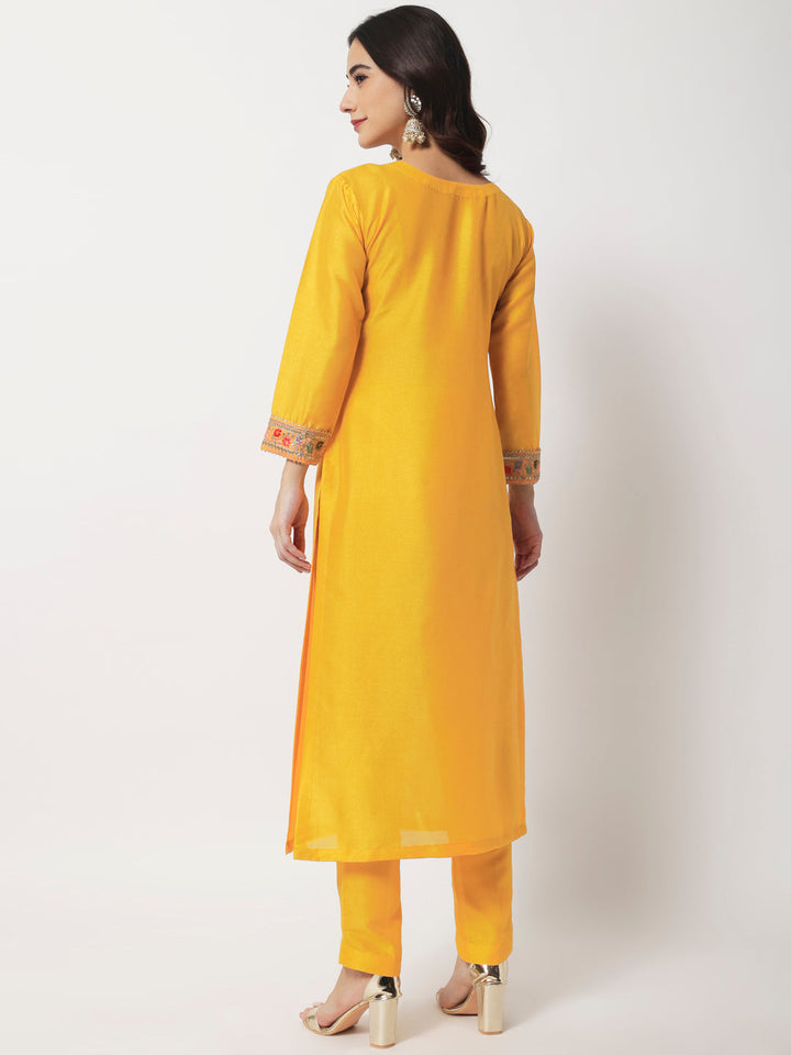 anokherang Combos Bridal Queen Mustard Silk Kurti with Straight Pants