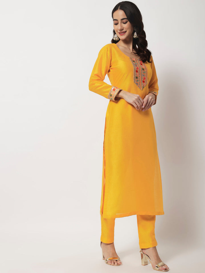 anokherang Combos Bridal Queen Mustard Silk Kurti with Straight Pants