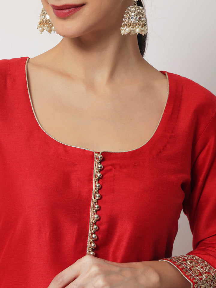 anokherang Combos Bridal Queen Red Silk Kurti with Straight Pants