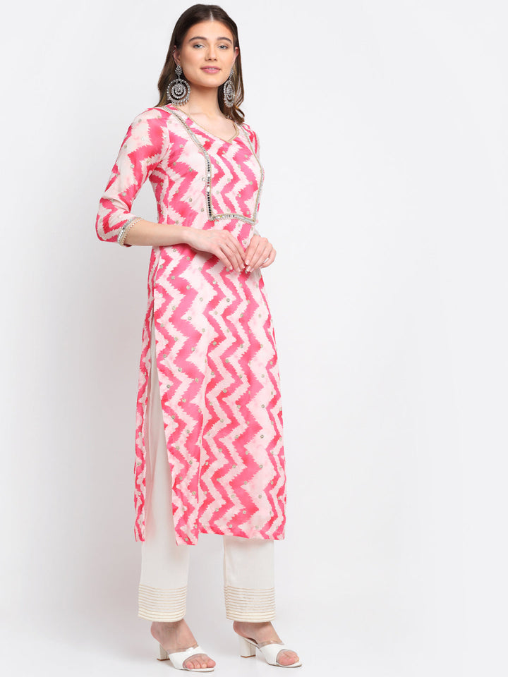 anokherang Combos Candy Pink Zig-Zag Mirror Straight Kurti