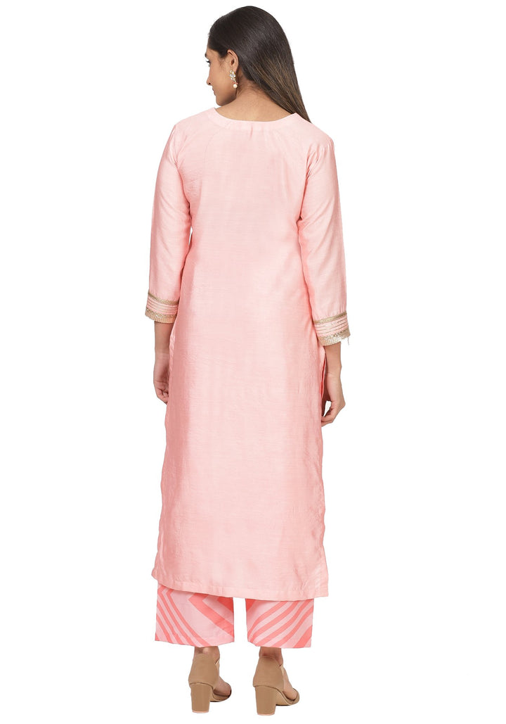 anokherang Combos Carrot Pink Gotta Stripes Kurti with Straight Palazzo
