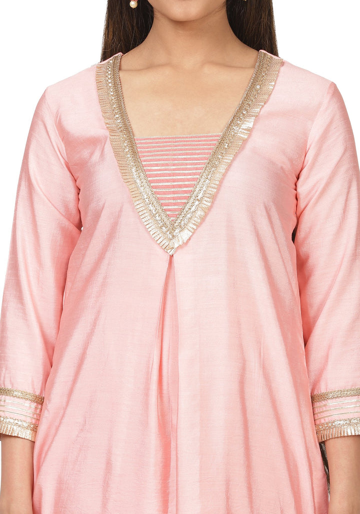 anokherang Combos Carrot Pink Gotta Stripes Kurti with Straight Palazzo