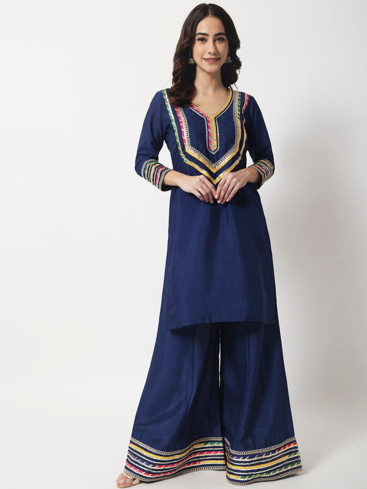 anokherang Combos Charming Navy Silk Kurti with Kalidaar Palazzo