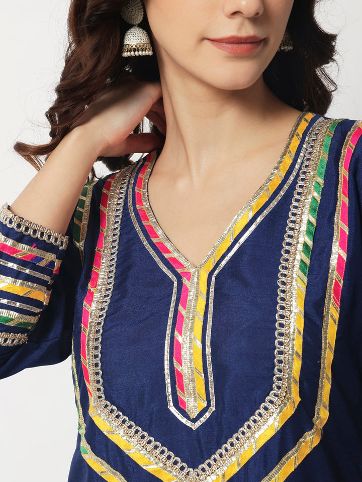 anokherang Combos Charming Navy Silk Kurti with Kalidaar Palazzo