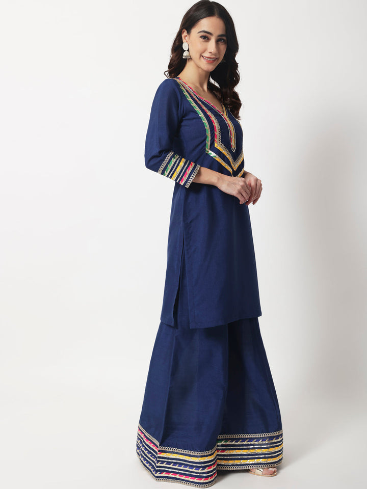 anokherang Combos Charming Navy Silk Kurti with Kalidaar Palazzo