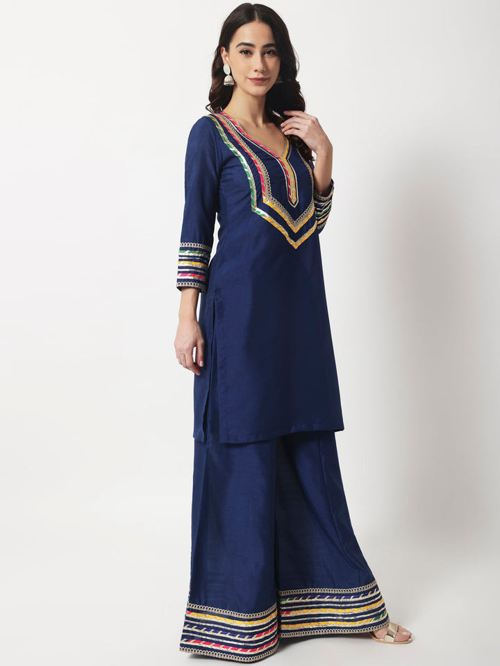 anokherang Combos Charming Navy Silk Kurti with Kalidaar Palazzo