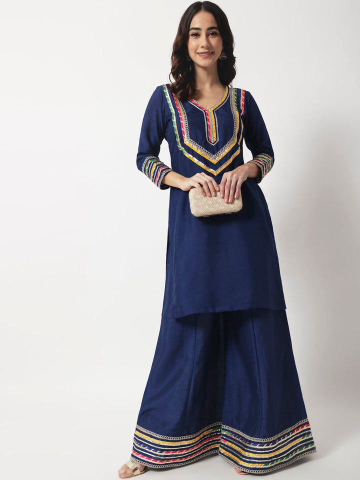 anokherang Combos Charming Navy Silk Kurti with Kalidaar Palazzo