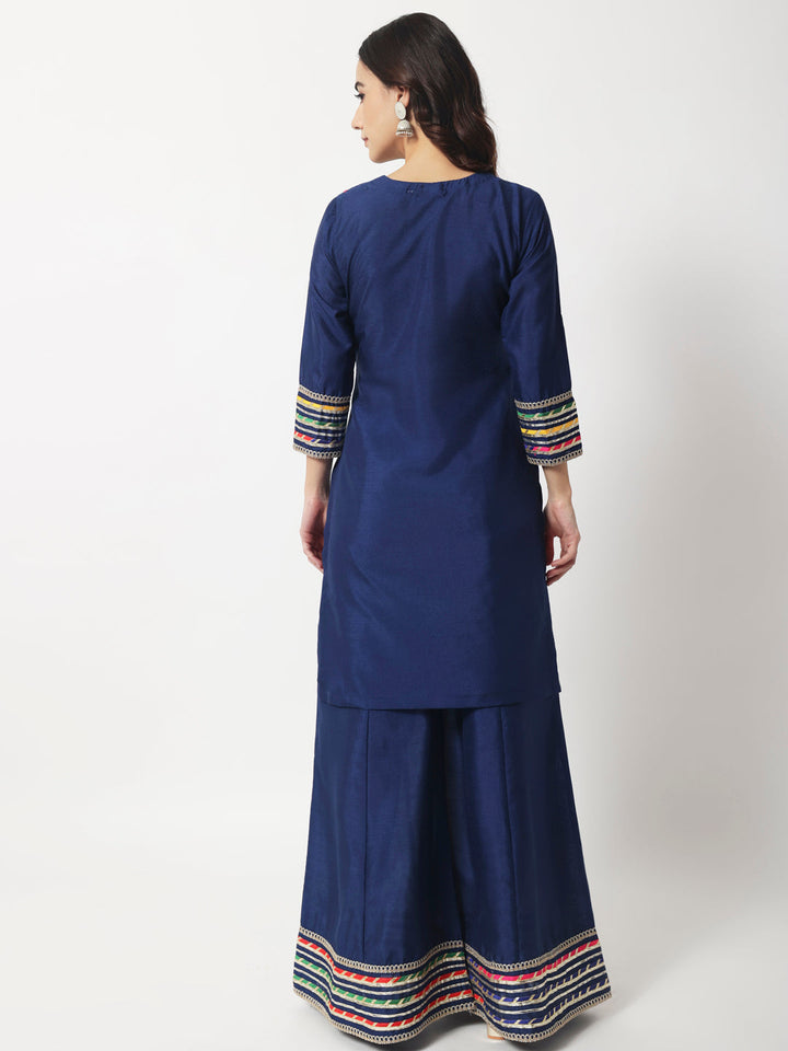 anokherang Combos Charming Navy Silk Kurti with Kalidaar Palazzo