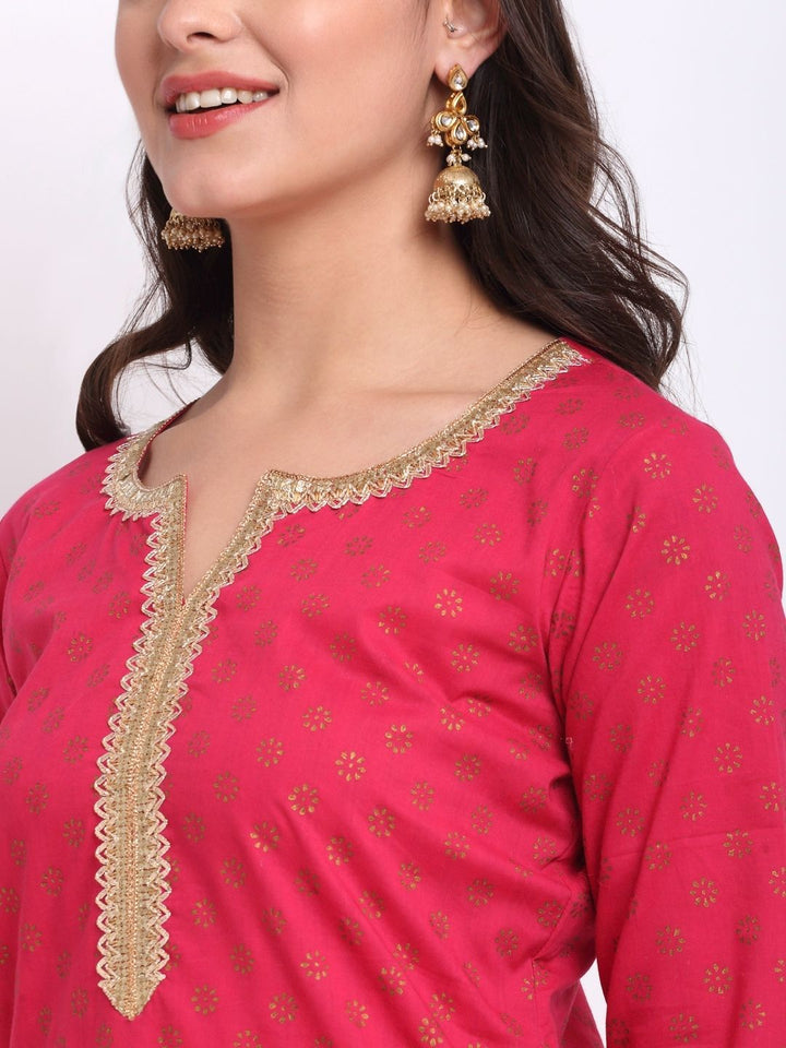 anokherang Combos Cheerful Magenta Kurti with Multi Printed Sharara and Organza Dupatta