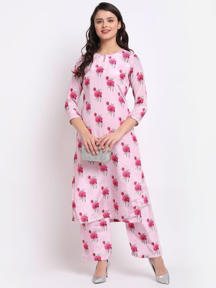 anokherang Combos Cherry Blossom Floral Printed Straight Kurti with Printed Palazzo