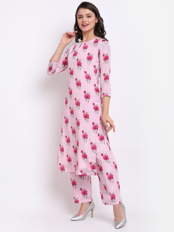 anokherang Combos Cherry Blossom Floral Printed Straight Kurti with Printed Palazzo