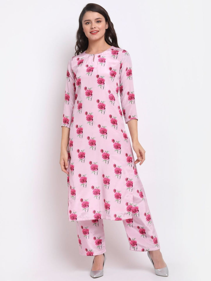 anokherang Combos Cherry Blossom Floral Printed Straight Kurti with Printed Palazzo