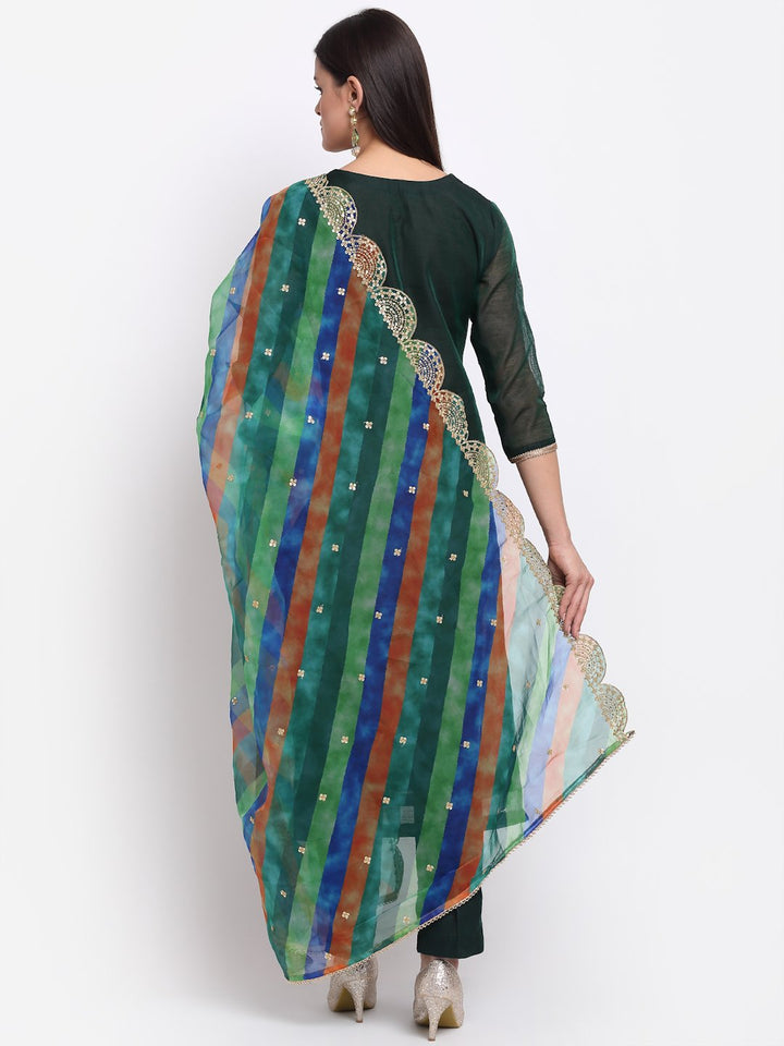 anokherang Combos Chic Green Chanderi Straight Kurti with Pants and Leheriya Scalloped Dupatta