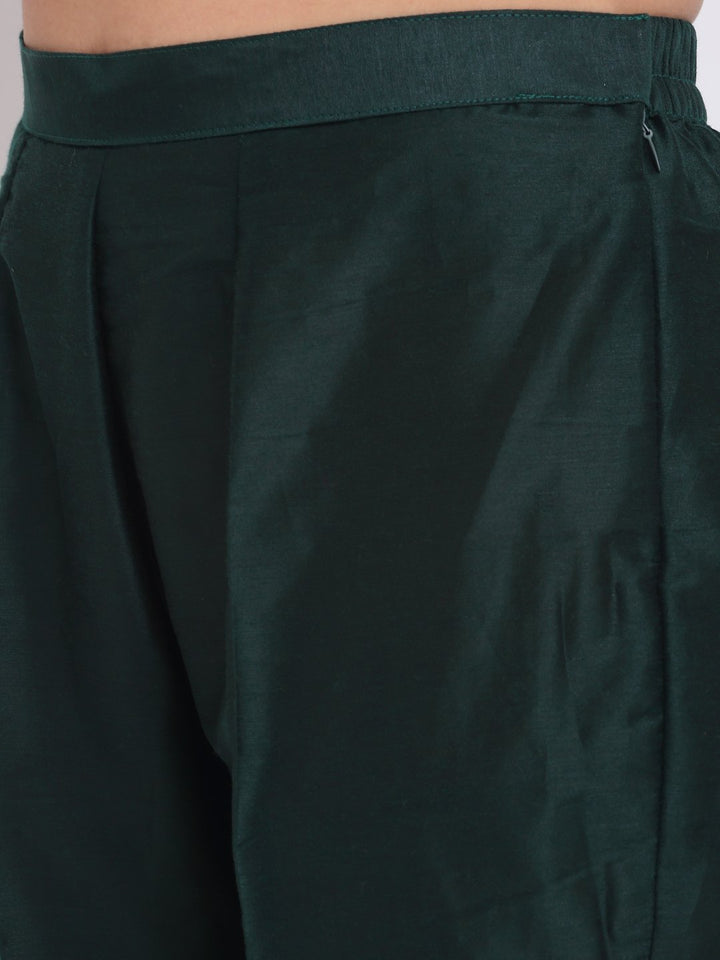 anokherang Combos Chic Green Chanderi Straight Kurti with Pants and Leheriya Scalloped Dupatta