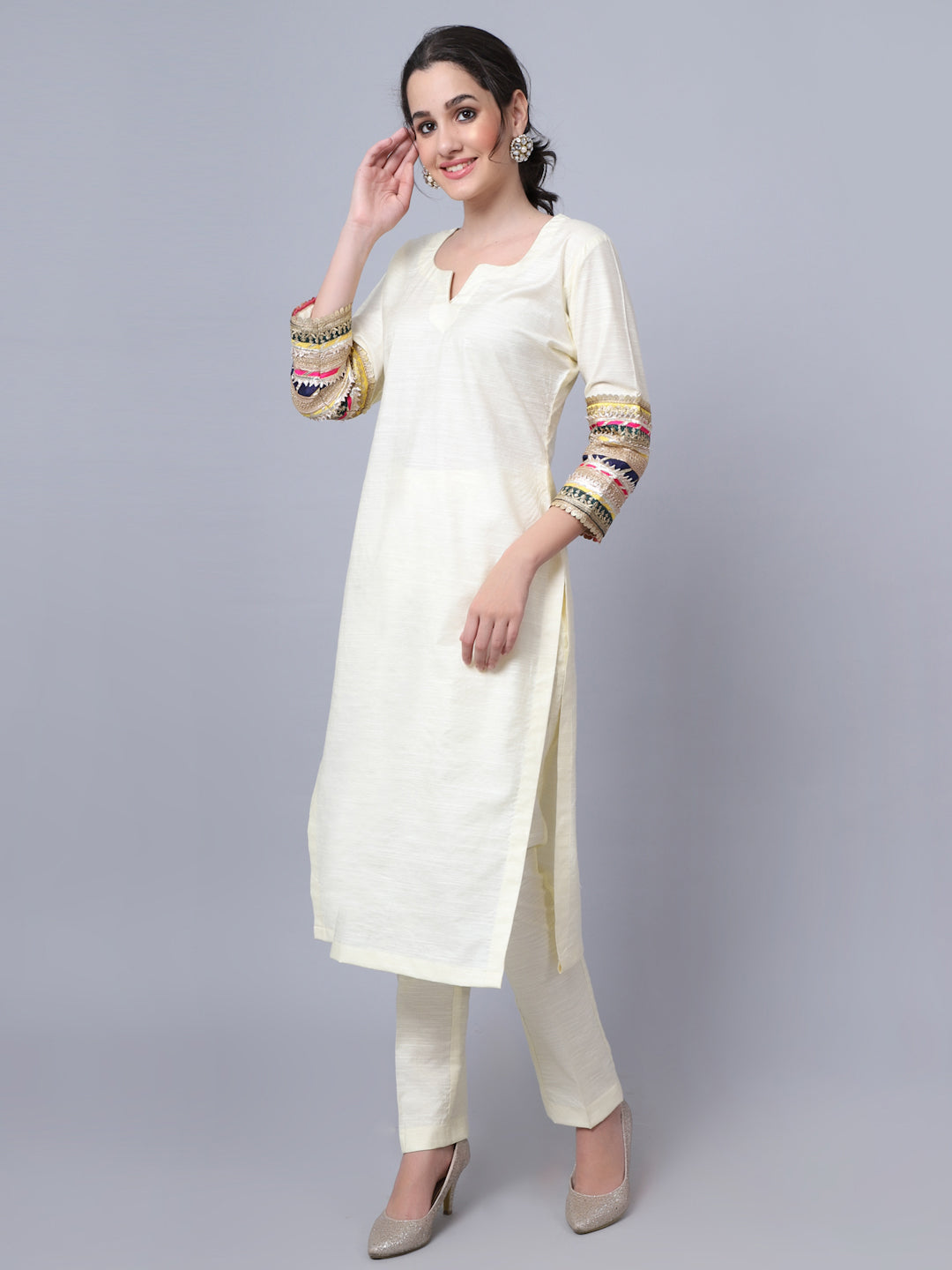 Buy Jain Trendz Off White Cotton Plain Work Designer Party Wear Kurti at  Amazonin