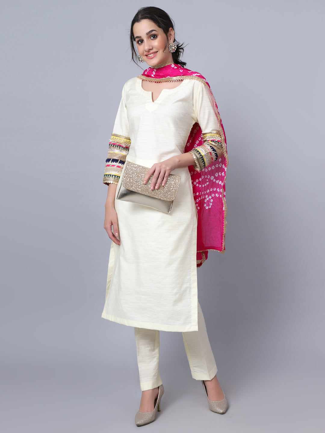 Buy Gold Silk Chanderi Embroidered Hand Round Straight Kurta And Pant Set  For Women by Peeli Dori Online at Aza Fashions.