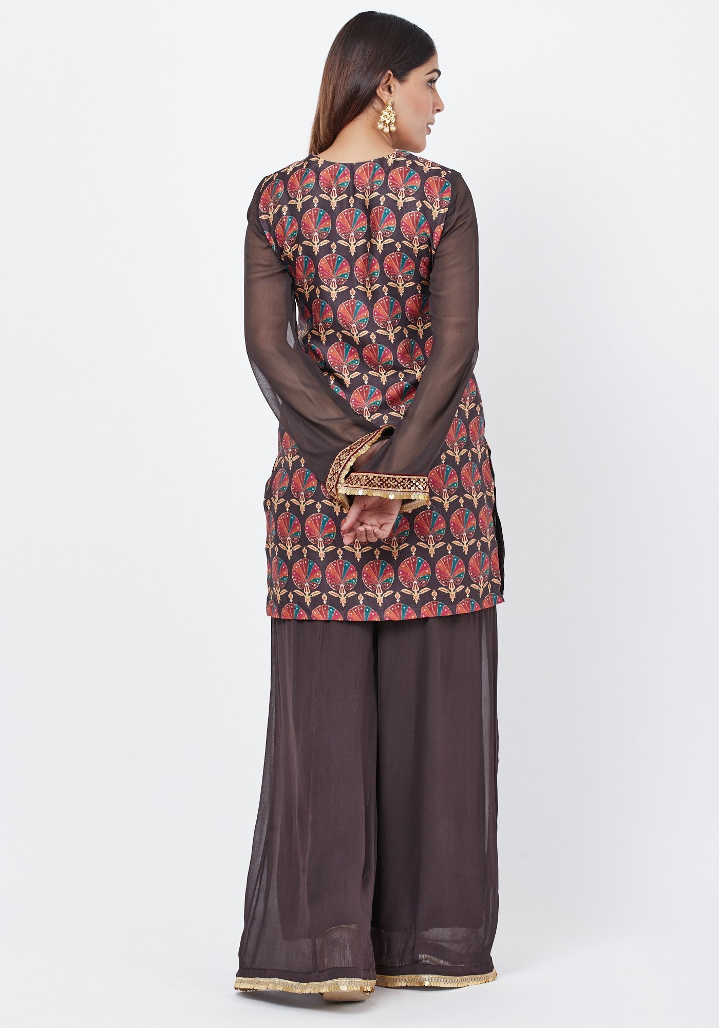Coffee Brown Printed Sequenced Short Kurti with Palazzo – anokherang