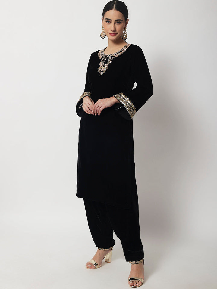 anokherang Combos Copy of Black Jewel Embroidered Velvet Kurti with Salwar