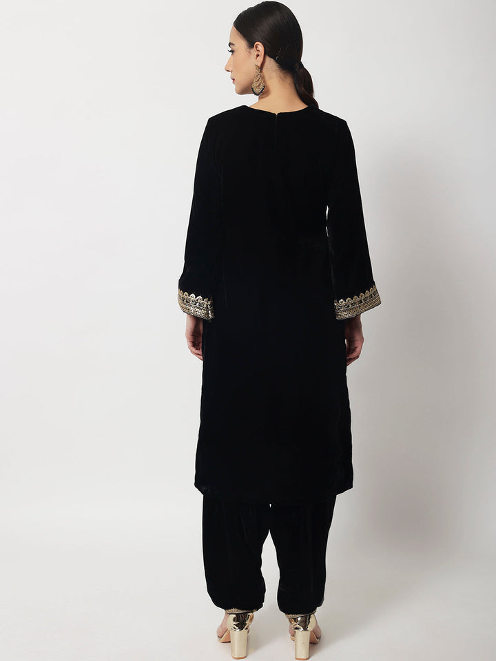 anokherang Combos Copy of Black Jewel Embroidered Velvet Kurti with Salwar