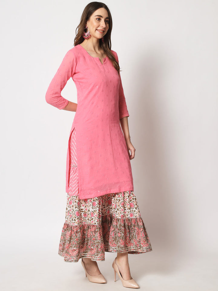 anokherang Combos Copy of Fresh Yellow Floral Anarkali with Palazzo and Chiffon Dupatta