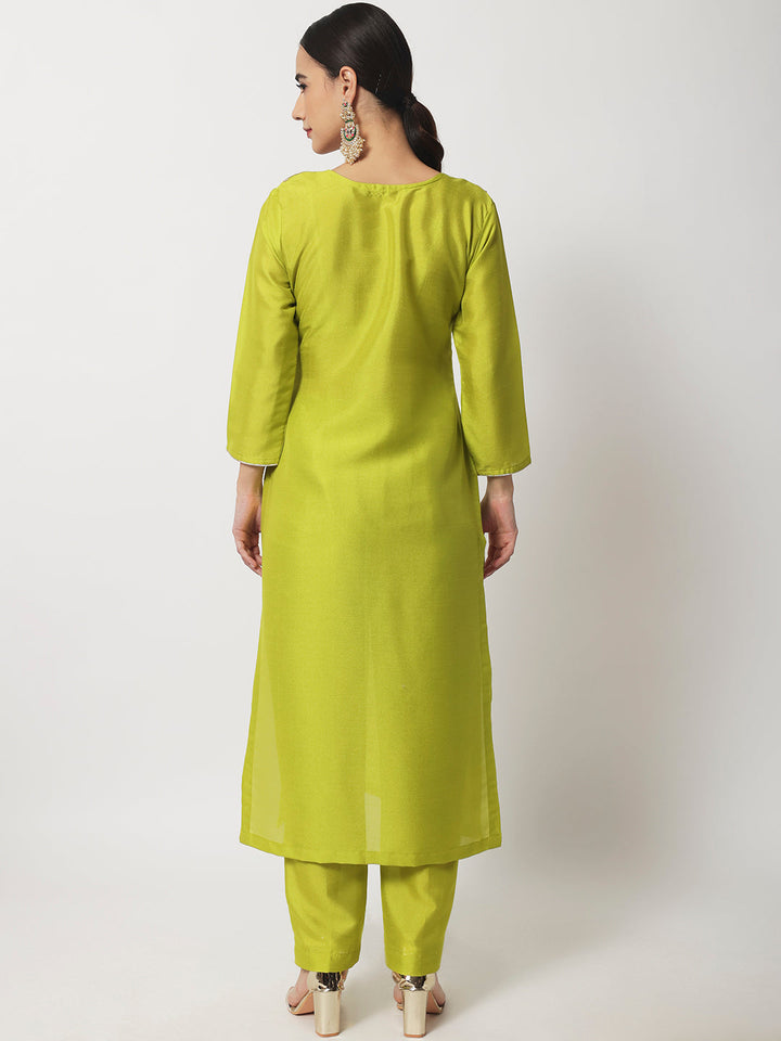anokherang Combos Copy of Lime Green Floral Embroidered Kurti with Straight Pants
