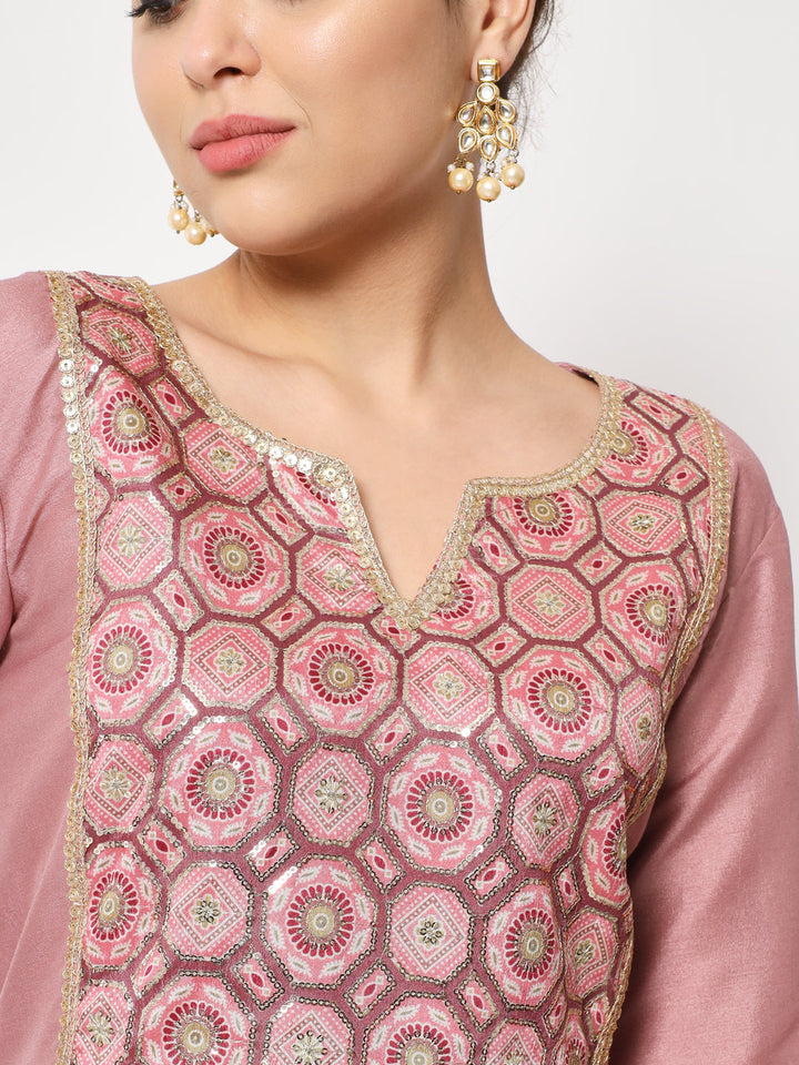 anokherang Combos Copy of Simple Mauve Sequin Embroidered Kurti with Straight Pants