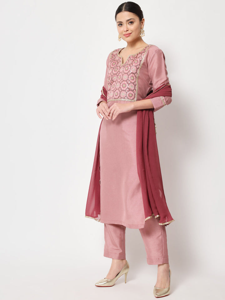 anokherang Combos Copy of Simple Mauve Sequin Embroidered Kurti with Straight Pants