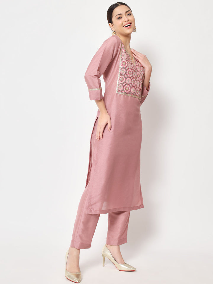 anokherang Combos Copy of Simple Mauve Sequin Embroidered Kurti with Straight Pants