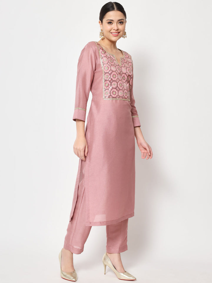 anokherang Combos Copy of Simple Mauve Sequin Embroidered Kurti with Straight Pants