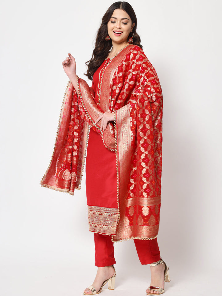 anokherang Combos Copy of Traditional Bridal Red Embroidered Straight Kurti with Pants
