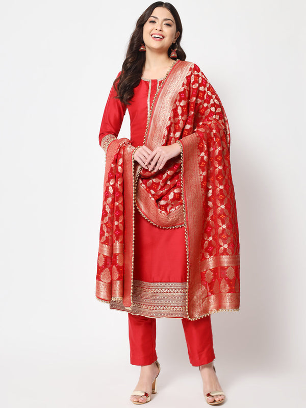 anokherang Combos Copy of Traditional Bridal Red Embroidered Straight Kurti with Pants
