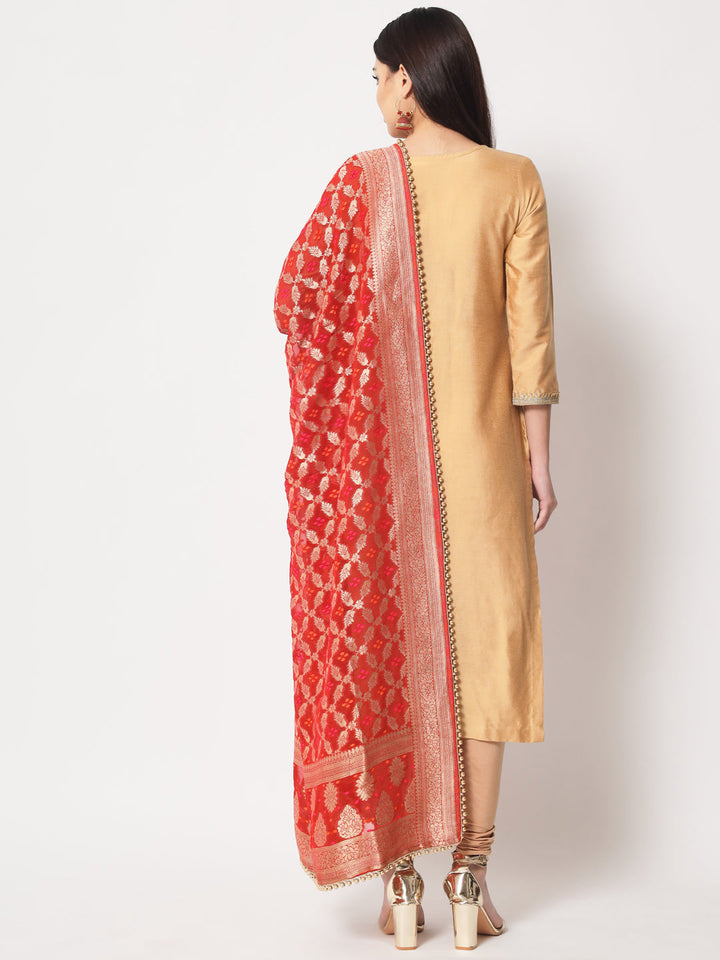 anokherang Combos Copy of Traditional Bridal Red Embroidered Straight Kurti with Pants and Dupatta