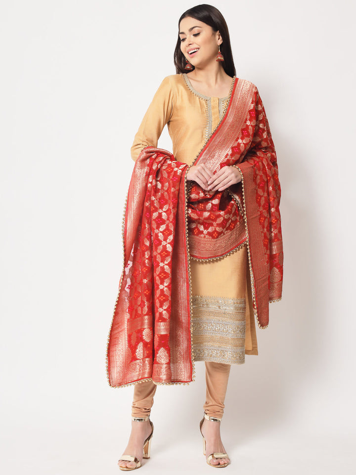 anokherang Combos Copy of Traditional Bridal Red Embroidered Straight Kurti with Pants and Dupatta