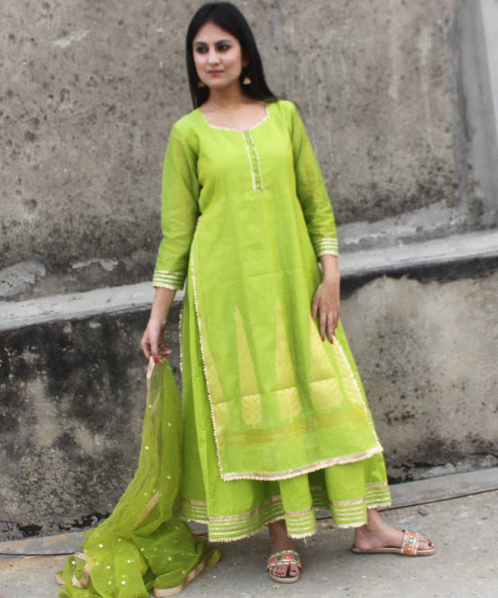 anokherang Combos Crazy Green Double Layered Gotta Kurti with Net Sequenced Dupatta