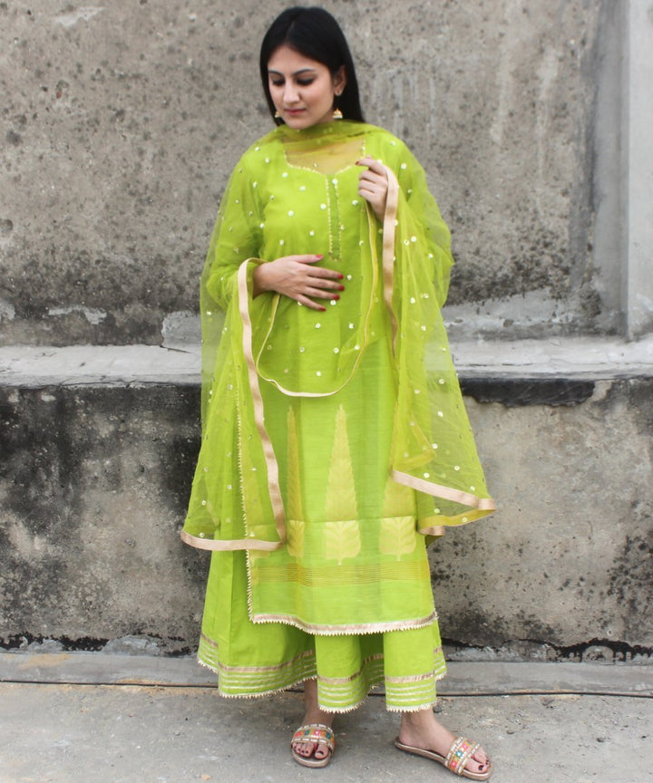 anokherang Combos Crazy Green Double Layered Gotta Kurti with Net Sequenced Dupatta