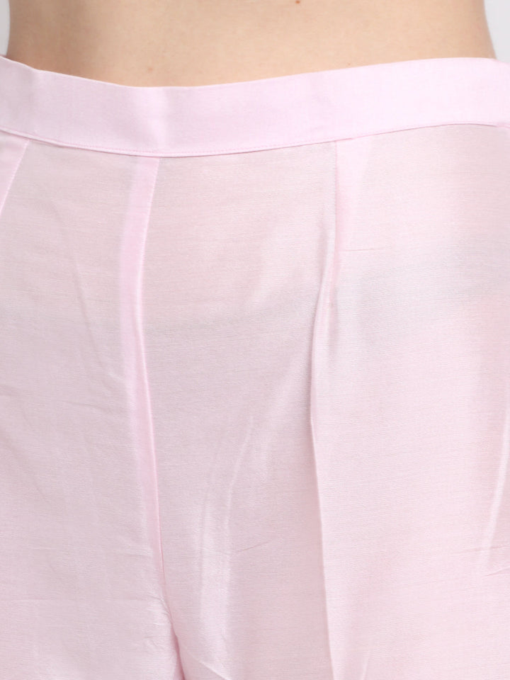 anokherang Combos Crystal Pink Chanderi Long Kurti With Straight Pants and Sequin Embroidered Organza Dupatta