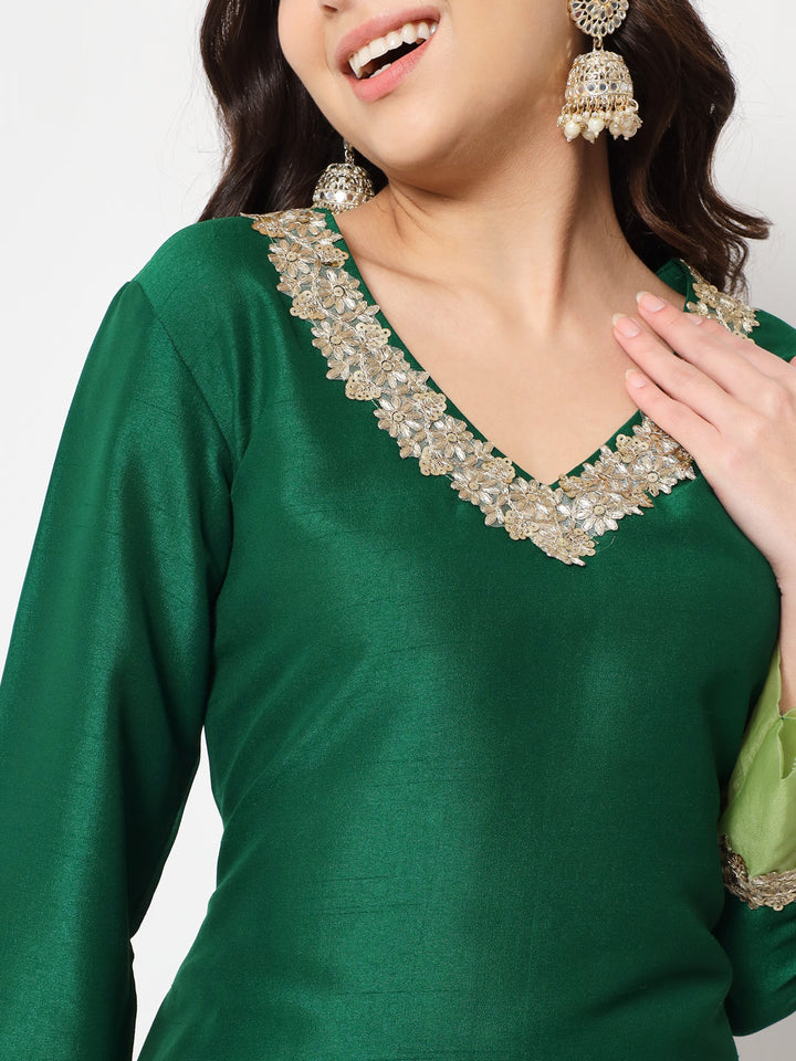 anokherang Combos Dazzling Green Straight Kurti with Straight Palazzo