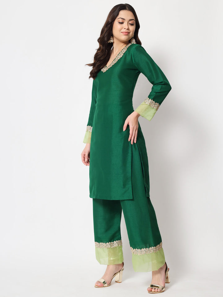 anokherang Combos Dazzling Green Straight Kurti with Straight Palazzo