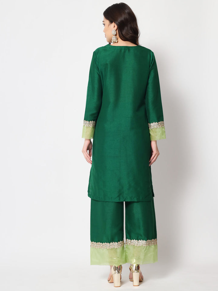 anokherang Combos Dazzling Green Straight Kurti with Straight Palazzo