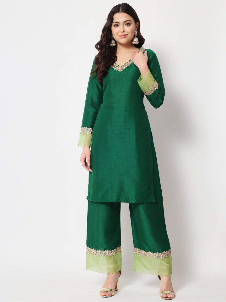 anokherang Combos Dazzling Green Straight Kurti with Straight Palazzo