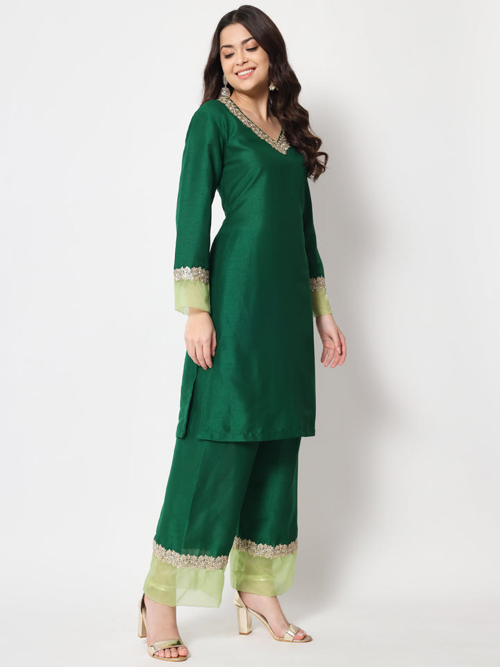 anokherang Combos Dazzling Green Straight Kurti with Straight Palazzo