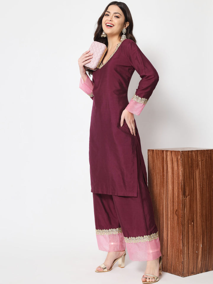 anokherang Combos Dazzling Wine Straight Kurti