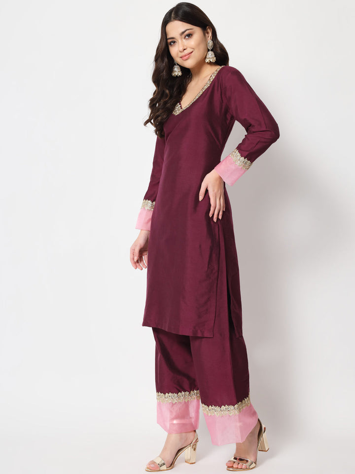 anokherang Combos Dazzling Wine Straight Kurti