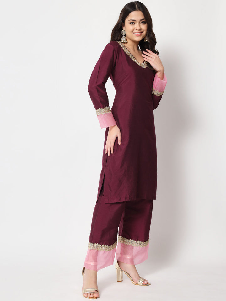 anokherang Combos Dazzling Wine Straight Kurti