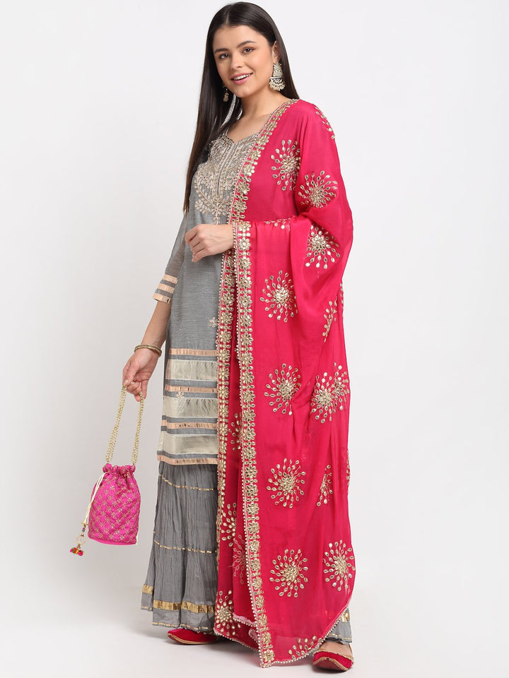 anokherang Combos Dreamy Gray Gotta Patti Kurti with Sharara and Floral Gotta Patti Dupatta